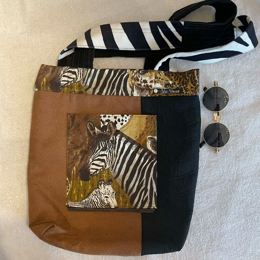 ECO-FRIENDLY SHOULDER BAG ZEBRA MOTIF ANIMAL NWT